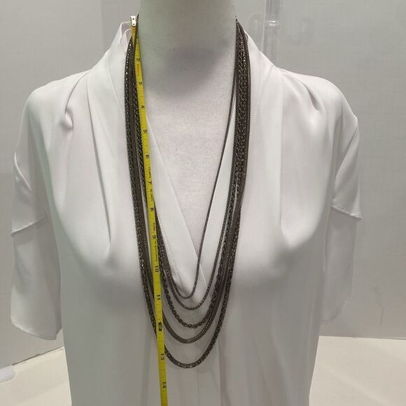 Multi Layered Silver Tone And Gun Metal 5 Layer Chain Necklace - Picture 11 of 11